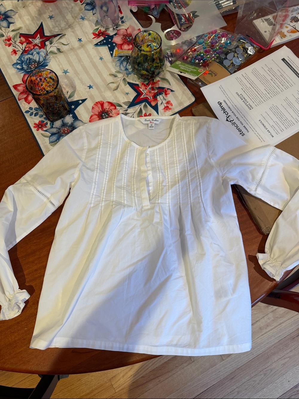 Brooks Brothers Fleece Girl’s Pintuck Tunic Peasant Top‎ School White Coquette